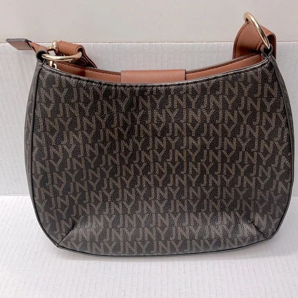 Jones New York Signature Handbag Purse Brown Monogram Pattern Faux Leather - Picture 2 of 11